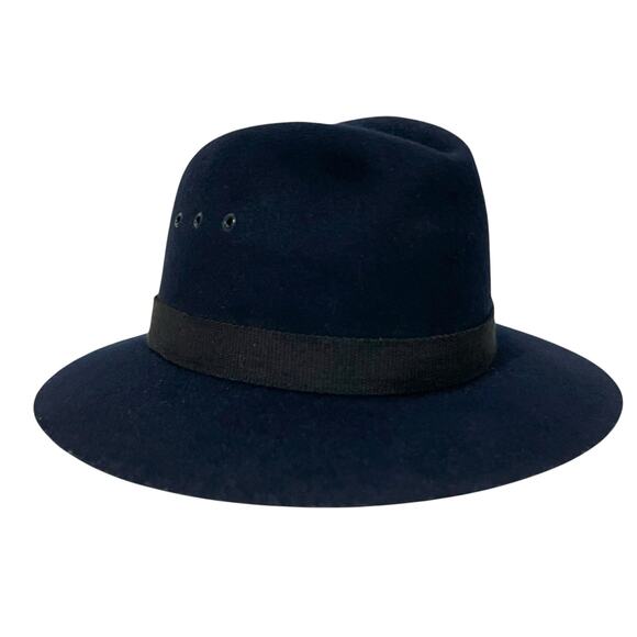 Kenwood Men’s Vintage Hat 100% Wool Fedora Navy Blue with Band Lined Size 7 - Picture 4 of 11